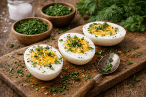 Gekochte Eier mit Kräutern