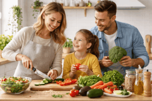 Eltern, die für ihre Familie gesünder kochen wollen
