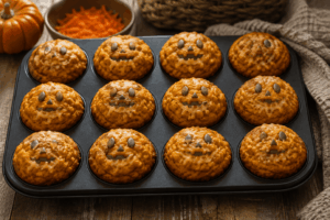 Käse-Kürbis-Muffins mit Grusel-Gesicht